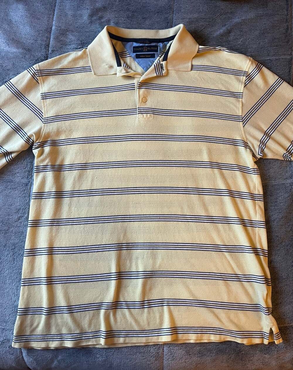 Tommy Hilfiger Golf Striped Polo Shirt Yellow Cotton / Tencel
